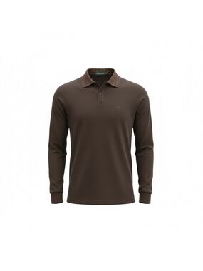 Long-Sleeve Polo with Contrast Checked Collar - Brown